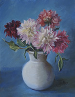 Dahlias in White Vase 